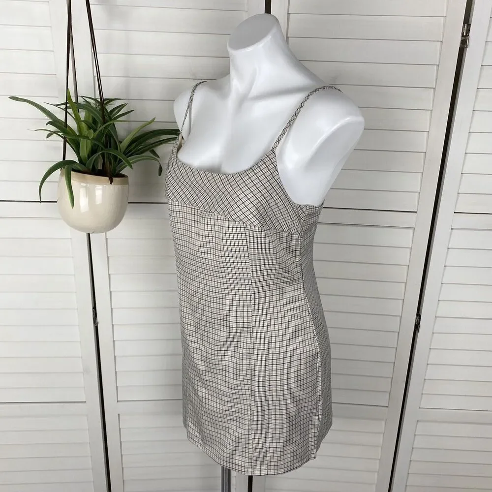 Princess Polly Alaysiah Mini Dress Tan Check Spaghetti‎ Strap AU 12 US Size 8